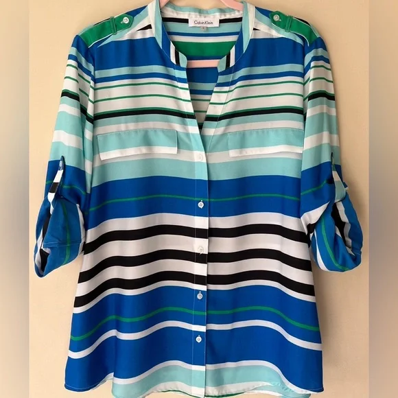 Calvin Klein Striped Blouse Size Large - Picture 1 of 6